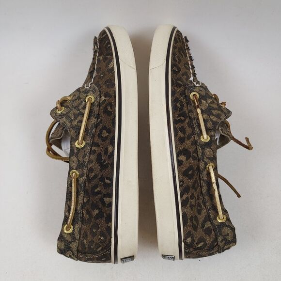 Sperry Top-Sider Sparkly Shimmer Leopard Cheetah Canvas Deck Loafers Shoe Sz 8.5 - Picture 4 of 9